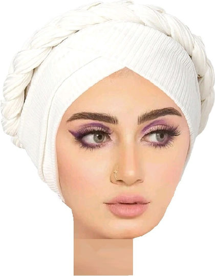Women's Fabric Soft Hair Turban White Braid