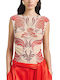 Access Fashion Printed Mesh Sleeveless Bodysuit Women Access Fashion Εκρου Καφε Κοκκινο 53-2207-0023-red