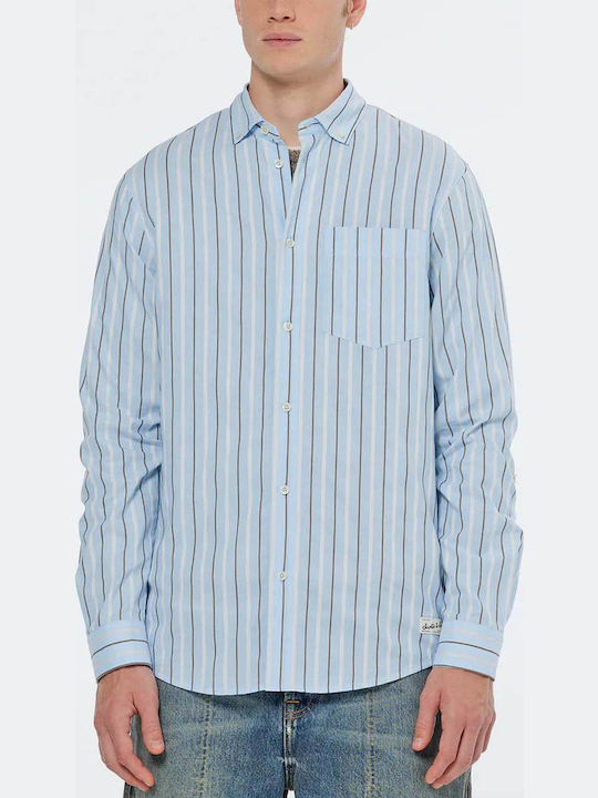Scotch & Soda Dobby Stripe Мъжка Риза Стандартна Кройка Пролетен Син