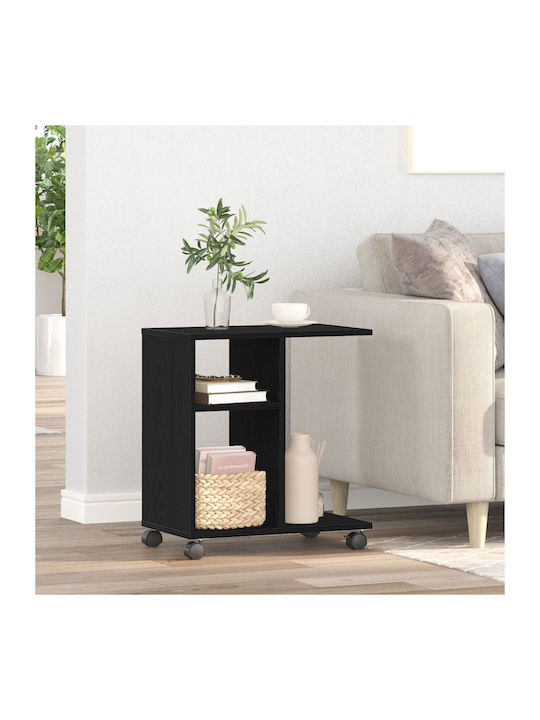 Rectangular Side Table Wooden with Wheels Black...