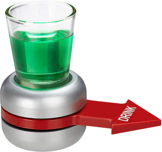 Relaxdays Joc de Băut Sticlă Rotativă Săgeată Roșie 2 Pahare de 50 ml Distracție Petrecere Gag Spinner Gri 10 x 11.5 x 6 cm