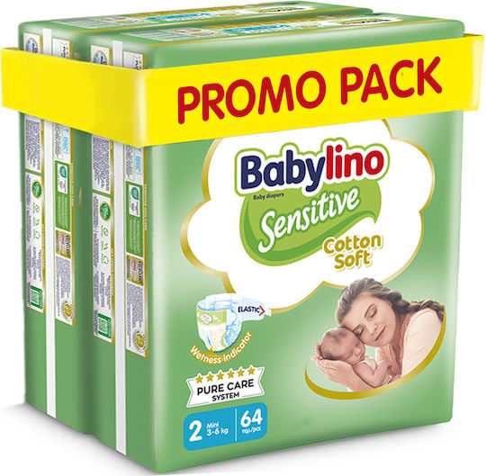 Babylino Klebeband-Windeln Sensitive Cotton Soft Nr. 2 für 3-6kg 128cm