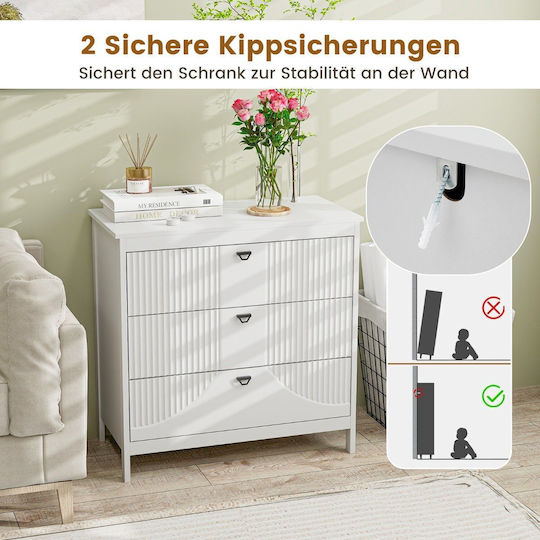 Wooden Chest of Drawers with 3 Drawers White 80x40x79cm