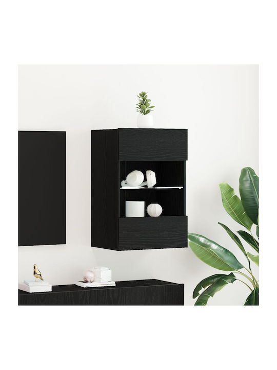 Floor-standing Living Room Display Cabinet made of Particleboard with Glass & Lighting Black Oak 40x30x60.5cm
