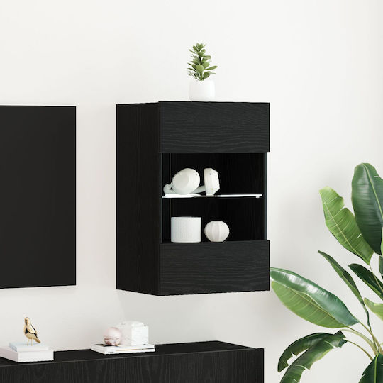 Living Room Display Cabinet made of Particle Board with Windowed and Lighting Black Oak 40x30x60.5cm