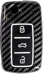 Premium Key Protection Case Volkswagen Flip Key Compatible Polo Golf Passat Beetle Caddy Transporter T5 Tiguan Jetta 3 Buttons Carbon Look Luvlu