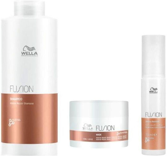 Комплект Wella Fusion Шампоан 1000ml + Маска за лечение 500ml + Лечение 70ml