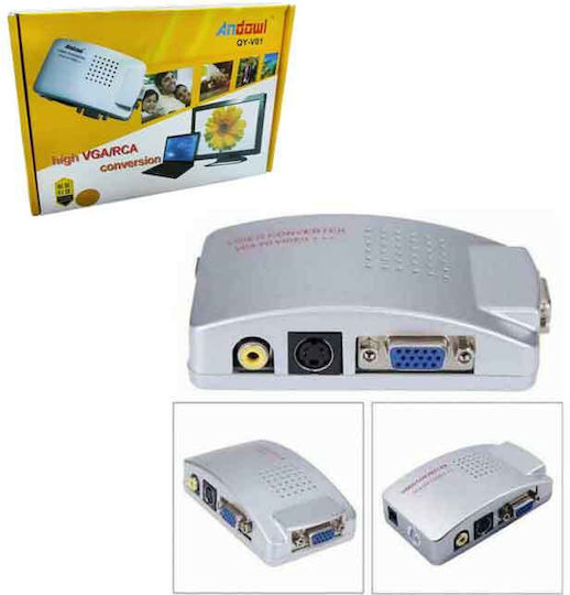 Andowl Qy-v01 VGA Female to RCA S-Video VGA Female VGA RCA Converter