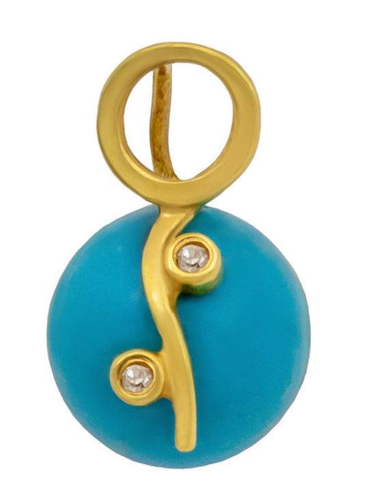 Savvas Design Камъче Charm от Жълто Злато 14 Карата с Тюркоазен Зиркон МЕН01241