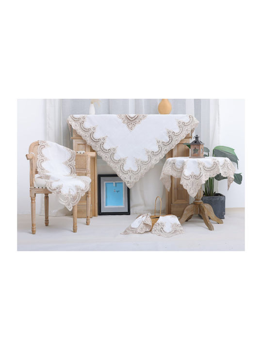Liolios Home Tablecloth Linen with Embroidery Pls-7b027 Lt Coffee 85x85cm