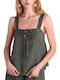 Attrattivo Damen Sommer Leinen Ärmellose Bluse Khaki