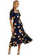 Summer Midi Dress Wrap with Ruffles Blue