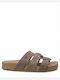 Leather Women's Flat Sandals Flatforms in Brown Color
