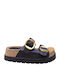 Leather Women's Flat Sandals Flatforms in Black Color