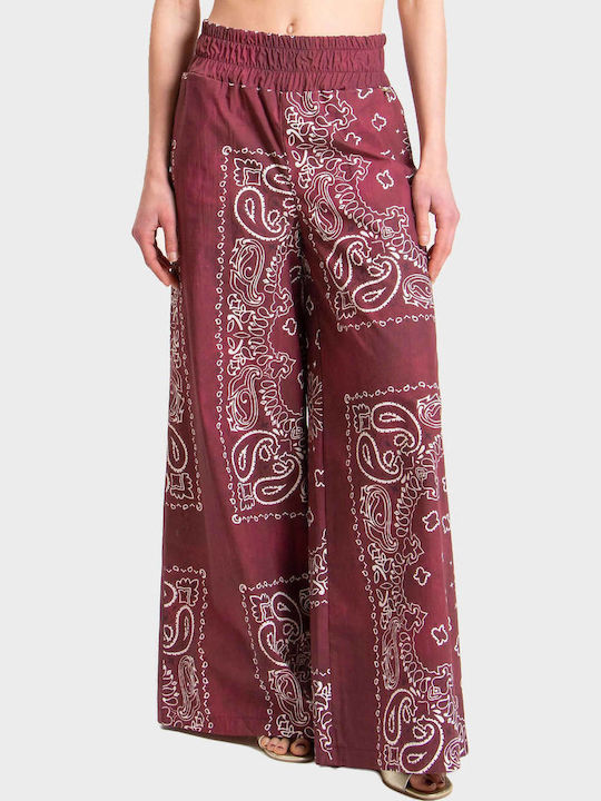 Souvenir Women's Fabric Trousers Loose Fit Bordeaux
