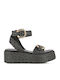 Women's Leather Platform Shoes Black