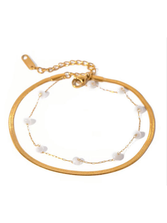 Gold Plated Steel Anklet with Pearls