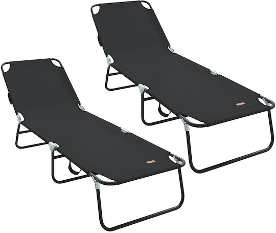 Vidaxl Folding Sunbed 2 Pcs Portable Black 600d Oxford Fabric 56x189x87cm Black