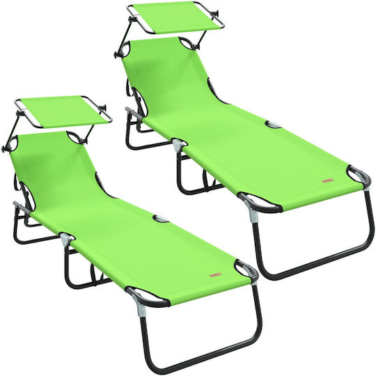 Vidaxl Folding Sunbeds 2 Pcs Hat Green Oxford Fabric 600d 56x190x81cm Green