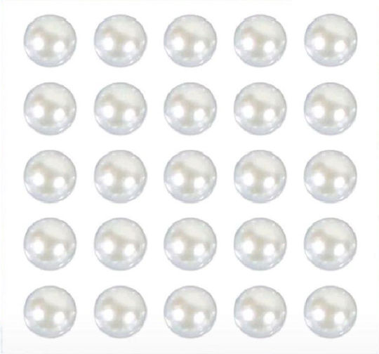 Sheet of White Pearl Stickers for Hairstyling Size 10mm 25 Pieces