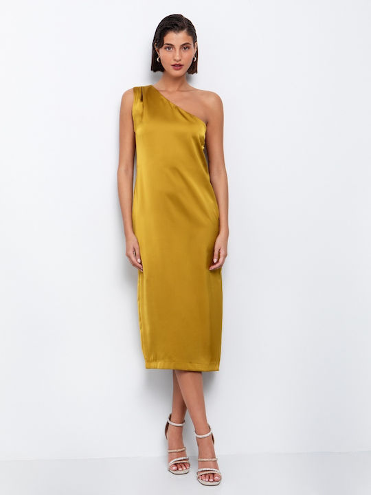 Summer Midi Evening Satin Dress Yellow