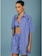 Women's Striped Short Sleeve Shirt Blue