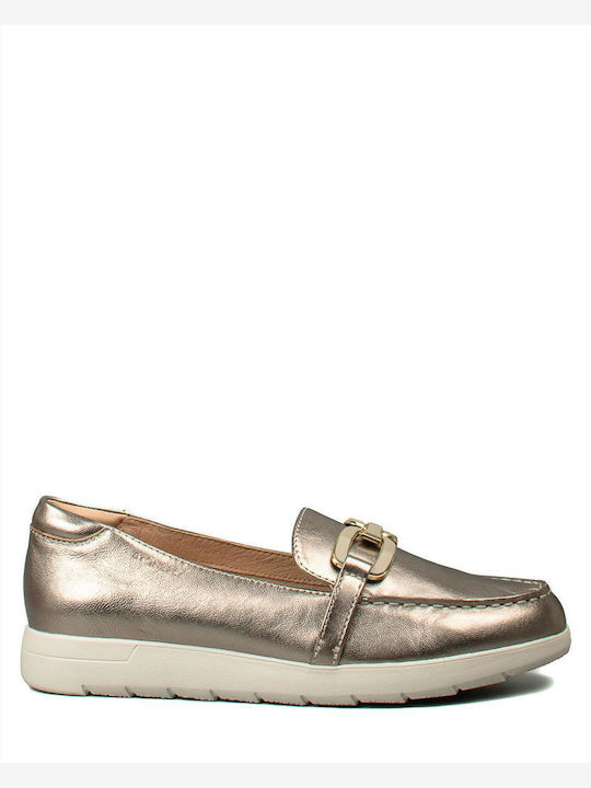 Δερμάτινα Γυναικεία Loafers σε Χρυσό Χρώμα