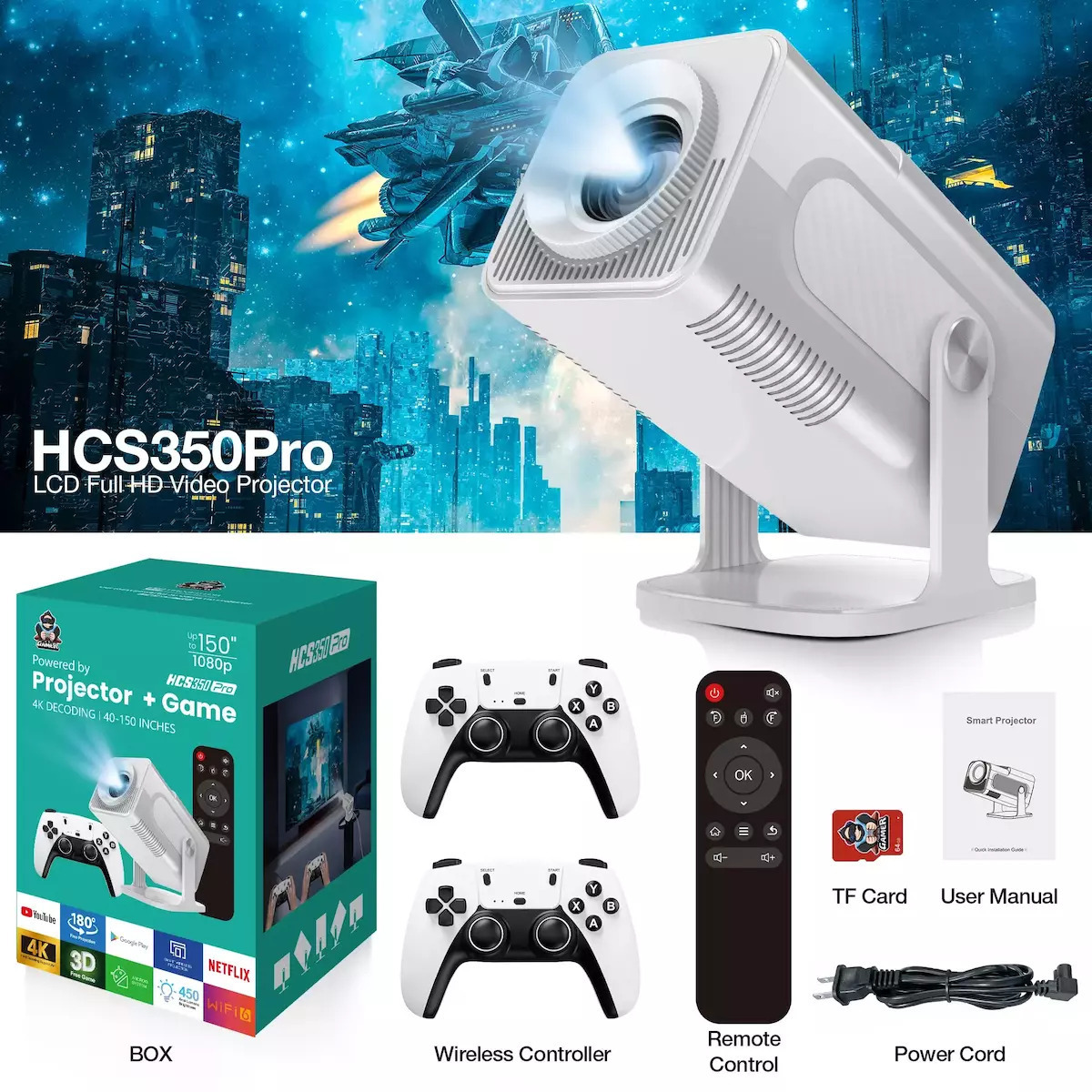 Projector Full Hd & 4k Decoding Android 12 Operating System> Hcs350 Pro ...
