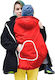 Winter-Rucksackabdeckung mit roter Kapuze und Tasche