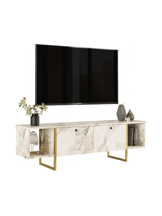 Έπιπλο Τηλεόρασης Marble Effect White-gold Μ160xΠ40xΥ47.6cm
