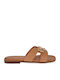 Leather Women's Flat Sandals in Tabac Brown Color