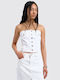 Damen Bluse Baumwolle Trägerlos Weiß