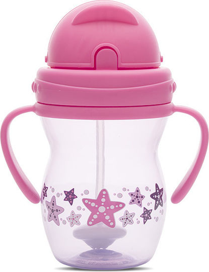 Lorelli Baby Cup with Handles and Straw made of Plastic Pink 275ml for 12m+m+
