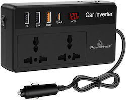 Powertech Invertor Auto Modificat Sine Wave 200W pentru Convertirea 12V DC în 220V AC cu 4xUSB