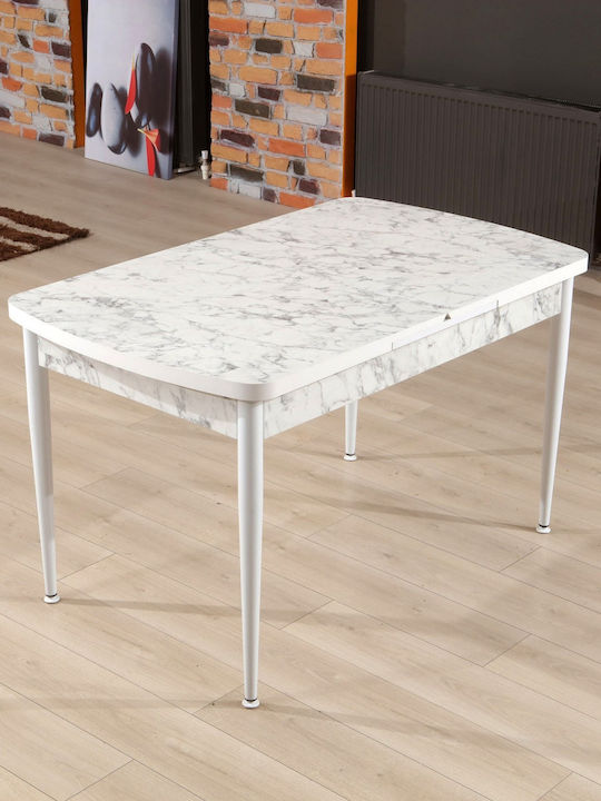 Trend Masă Sala de mese Masa extensibilă cu Suprafață de Marmură Marble Effect White 132(+38)x76.5x79buc
