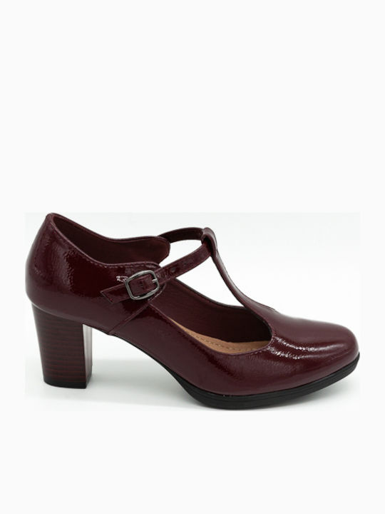 Cosi Shoes Patent Leather Burgundy Low Heels 8105ΜΠΟΡΝΤΩ