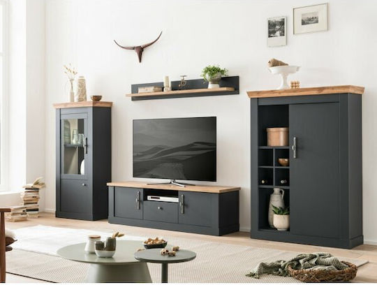 Wohnzimmer TV-Einheit Levbalu 100 Ανθρακί, Γκρι mit Vitrine & Beleuchtung