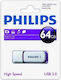 64gb Usb Flash Drive Philips Fm064fd70b Usb 2.0 White Blue