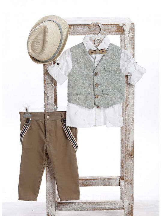 Baptism Suit for Boy Grey-Beige Kth-2552 Lollipop Bls-25-kth-2552