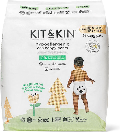 Kit & Kin Πάνες με Αυτοκόλλητο Eco-Friendly Hypoallergenic No. 5 για 12-17kg 20τμχ