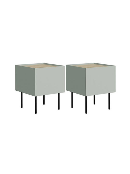 Bedside Table Melbela 108 Wooden with Metal Legs Green 40x41x61cm