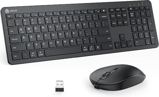 iClever GK08 Kabellos Bluetooth Tastatur & Maus Set Englisch US