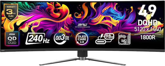 MSI MPG 491CQPXDE Ultrawide QD-OLED HDR Curbat Gaming Monitor 49" 5120x1440 240Hz cu Timp de Răspuns 0.03ms GTG