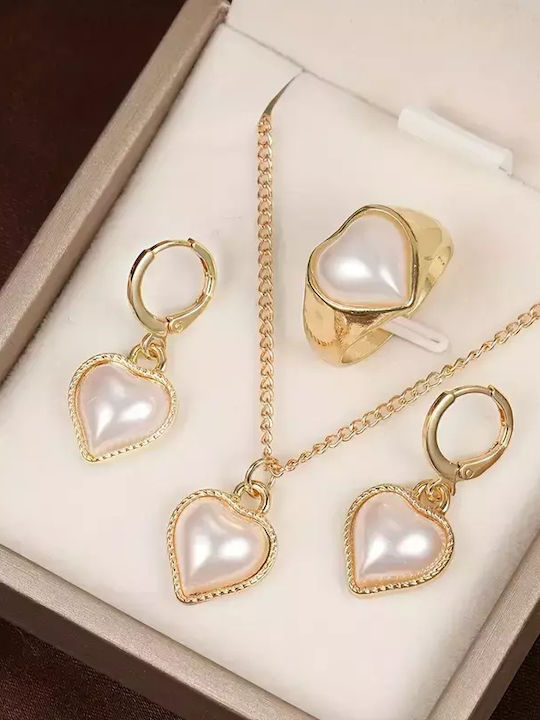 Set with Necklace , Earrings & Ring with Pearls