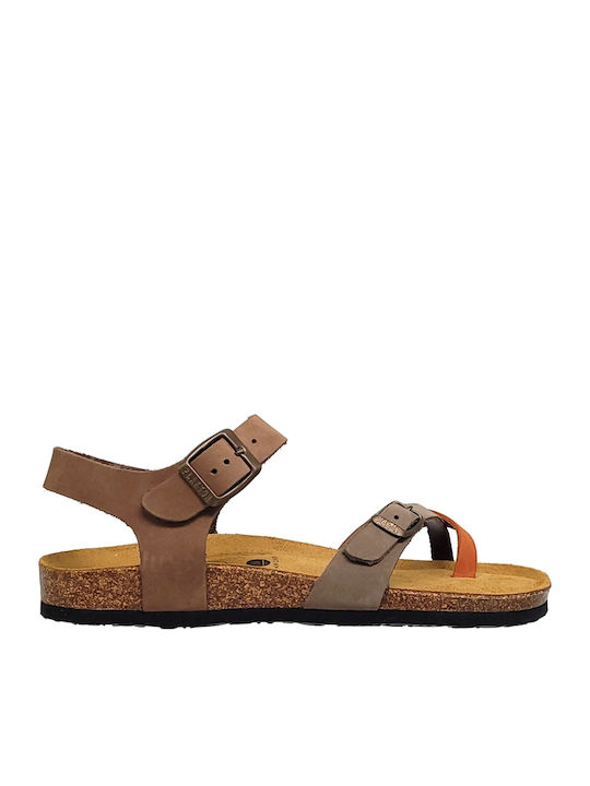 Plakton Leather Women's Flat Sandals Khaki Cora...