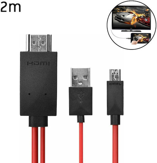 Micro USB мъжко към HDMI 1.3 MHL адаптер кабел 2м