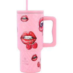 Estia Straw Tumbler XL Save The Aegean 900ml Blush Pop
