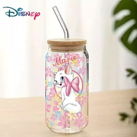Γυάλινο Ποτήρι Καπάκι Καλαμάκι Marie Aristocats