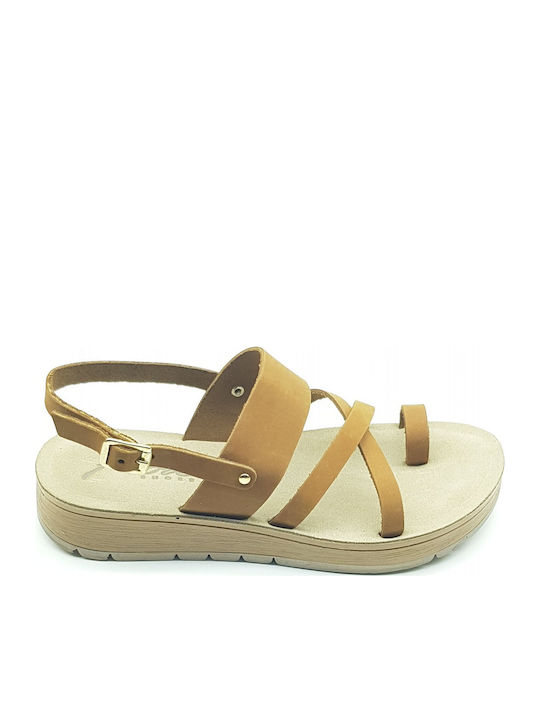 Leder Flache Sandalen für Damen Flatforms in Braun Farbe