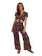 Women's Blue Set with High-waisted Pants Floral